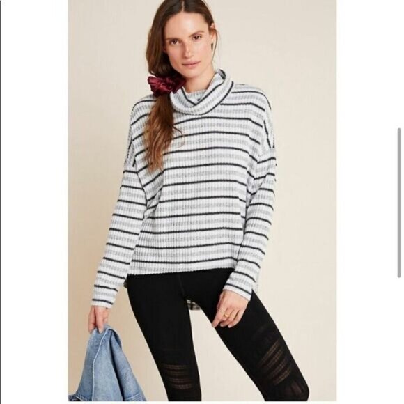 Anthropologie Saturday Sunday Pippa Hacci Turtleneck Grey Striped Small - Picture 7 of 7